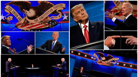 (COMBO) This combination of pictures created on October 22, 2020 shows US President Donald Trump and Democratic Presidential candidate and former US Vice President Joe Biden during the second and final presidential debate at Belmont University in Nashville, Tennessee, on October 22, 2020. (Photo by Brendan Smialowski and JIM WATSON / AFP)