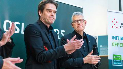Både konsernsjef Karl Johan Lier (til høyre) og finansdirektør Bent Skisaker i Autostore er på vei ut av selskapet.