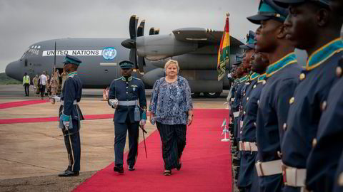 Statsminister Erna Solberg ankom Ghanas hovedstad Accra med det norske FN-flyet fra Mali.